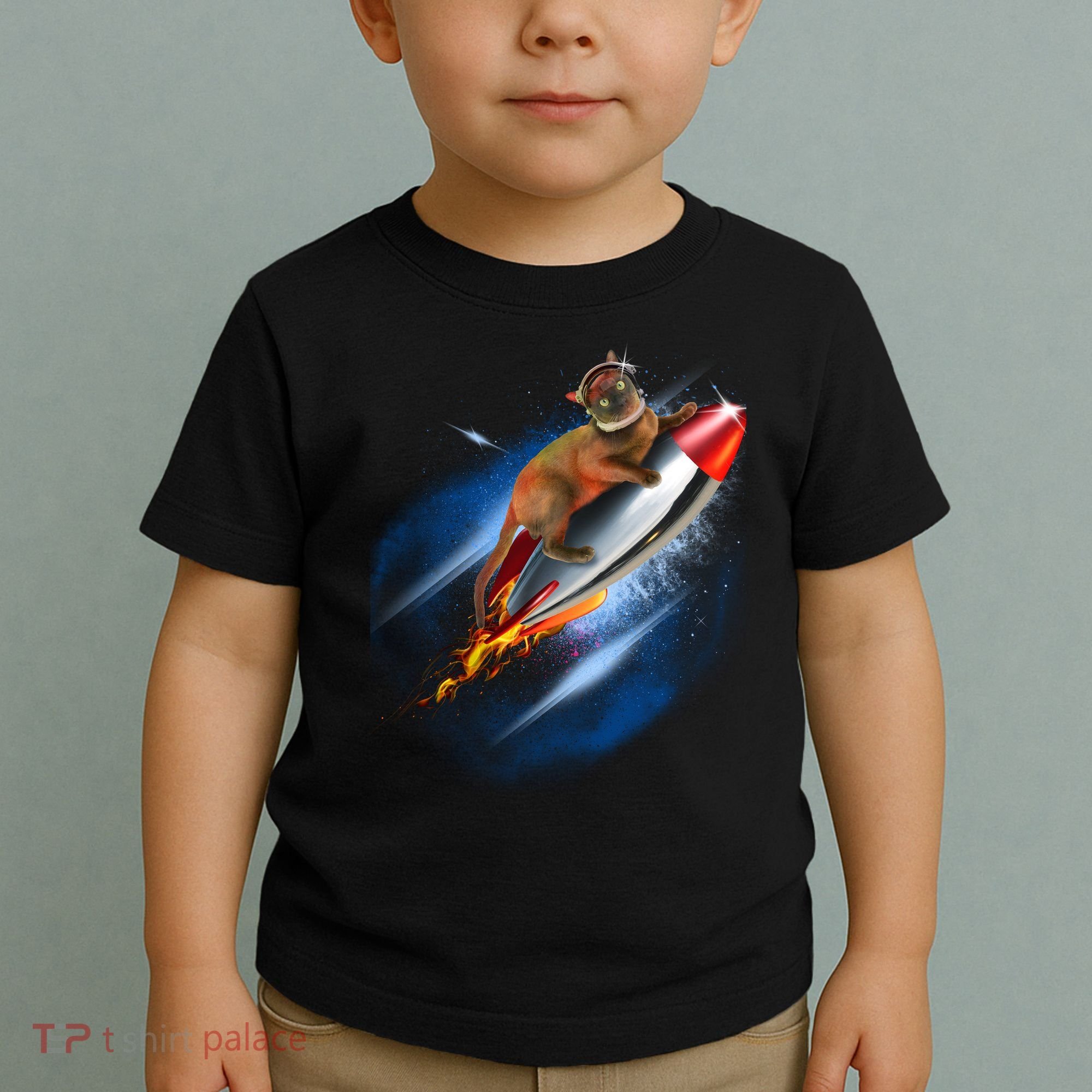 Funny Astronaut Cat Blasting Off In Space Toddler T-Shirt