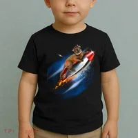 Funny Astronaut Cat Blasting Off In Space Toddler T-Shirt thumb 2