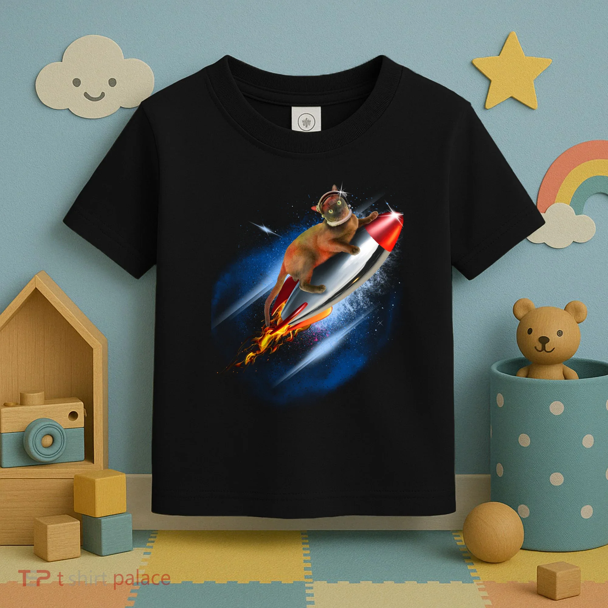 Funny Astronaut Cat Blasting Off In Space Toddler T-Shirt