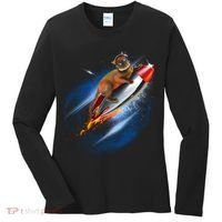 Funny Astronaut Cat Blasting Off In Space Women's Long Sleeve Shirt thumb 0