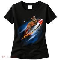 Funny Astronaut Cat Blasting Off In Space Women's T-Shirt thumb 0