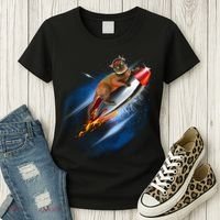 Funny Astronaut Cat Blasting Off In Space Women's T-Shirt thumb 3
