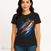 Funny Astronaut Cat Blasting Off In Space Women's T-Shirt thumb 4
