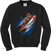 Funny Astronaut Cat Blasting Off In Space Kids Sweatshirt thumb 0