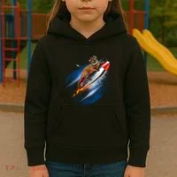 Funny Astronaut Cat Blasting Off In Space Kids Hoodie thumb 3