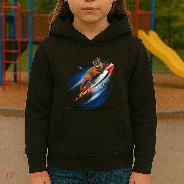 Funny Astronaut Cat Blasting Off In Space Kids Hoodie