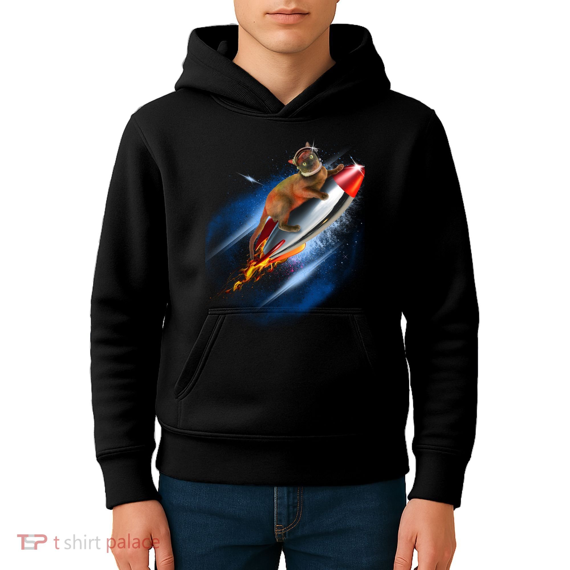 Funny Astronaut Cat Blasting Off In Space Kids Hoodie