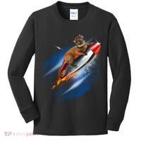 Funny Astronaut Cat Blasting Off In Space Kids Long Sleeve Shirt thumb 0
