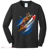 Funny Astronaut Cat Blasting Off In Space Kids Long Sleeve Shirt thumb 0