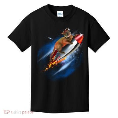 Funny Astronaut Cat Blasting Off In Space Kids T-Shirt