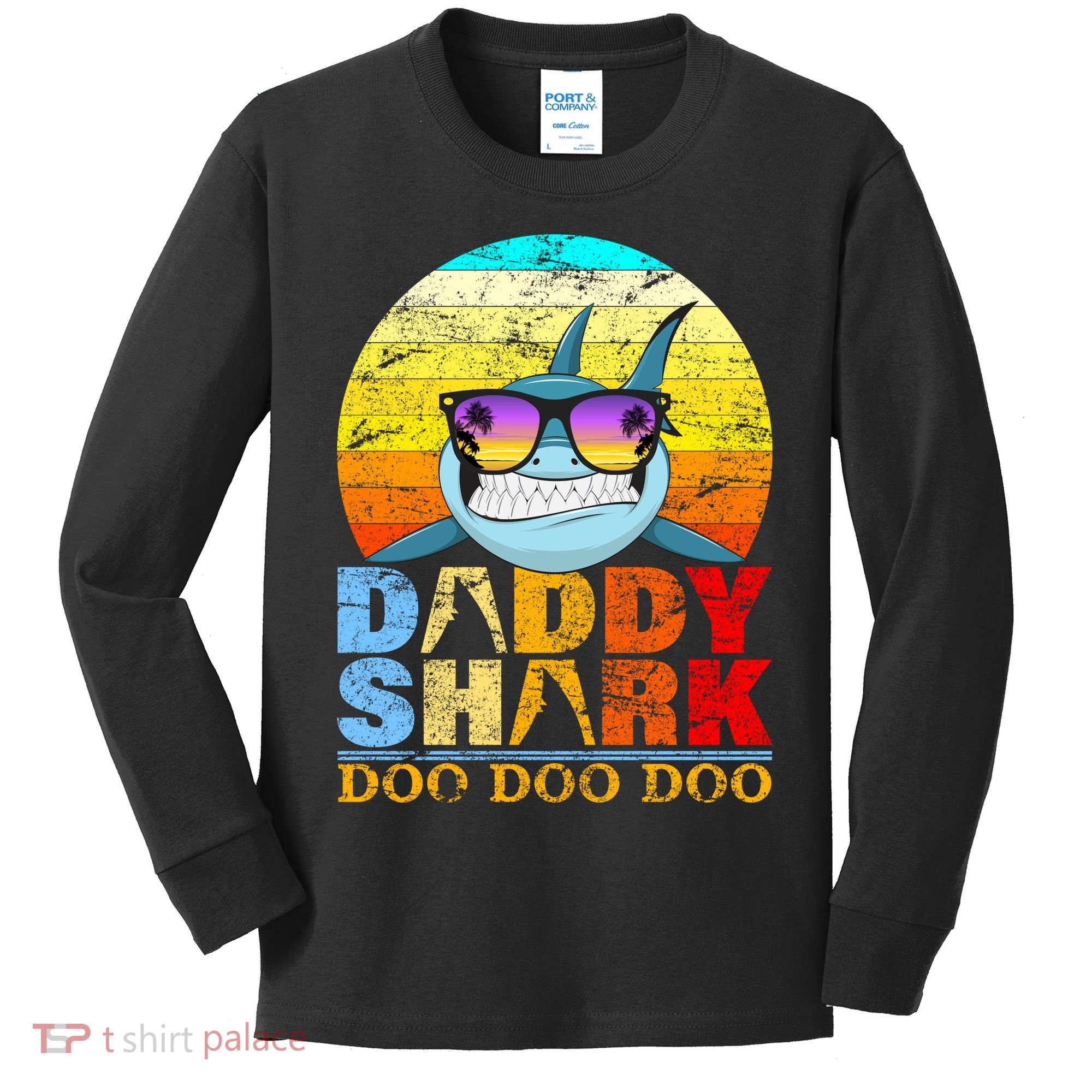 Funny Beach Daddy Shark Doo Kids Long Sleeve Shirt