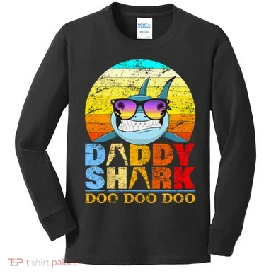 Funny Beach Daddy Shark Doo Kids Long Sleeve Shirt