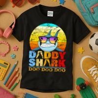 Funny Beach Daddy Shark Doo Kids T-Shirt thumb 3