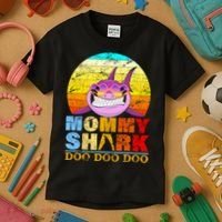 Funny Beach Mommy Shark Doo Kids T-Shirt thumb 3