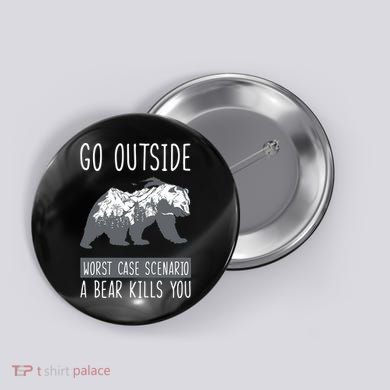 Funny Bear Camping Button