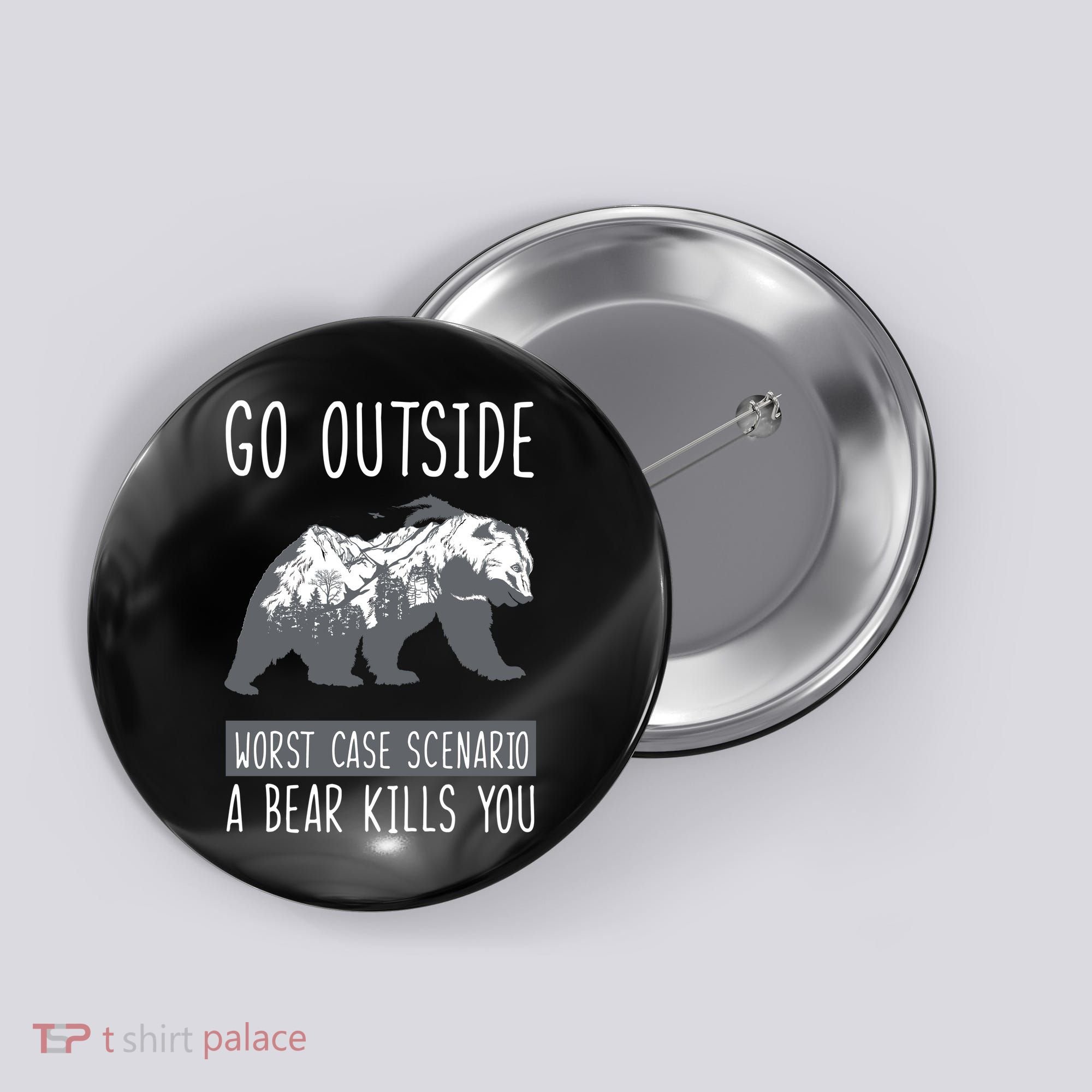 Funny Bear Camping Button