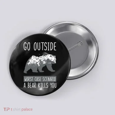 Funny Bear Camping Button