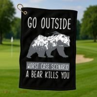 Funny Bear Camping Golf Towel thumb 1