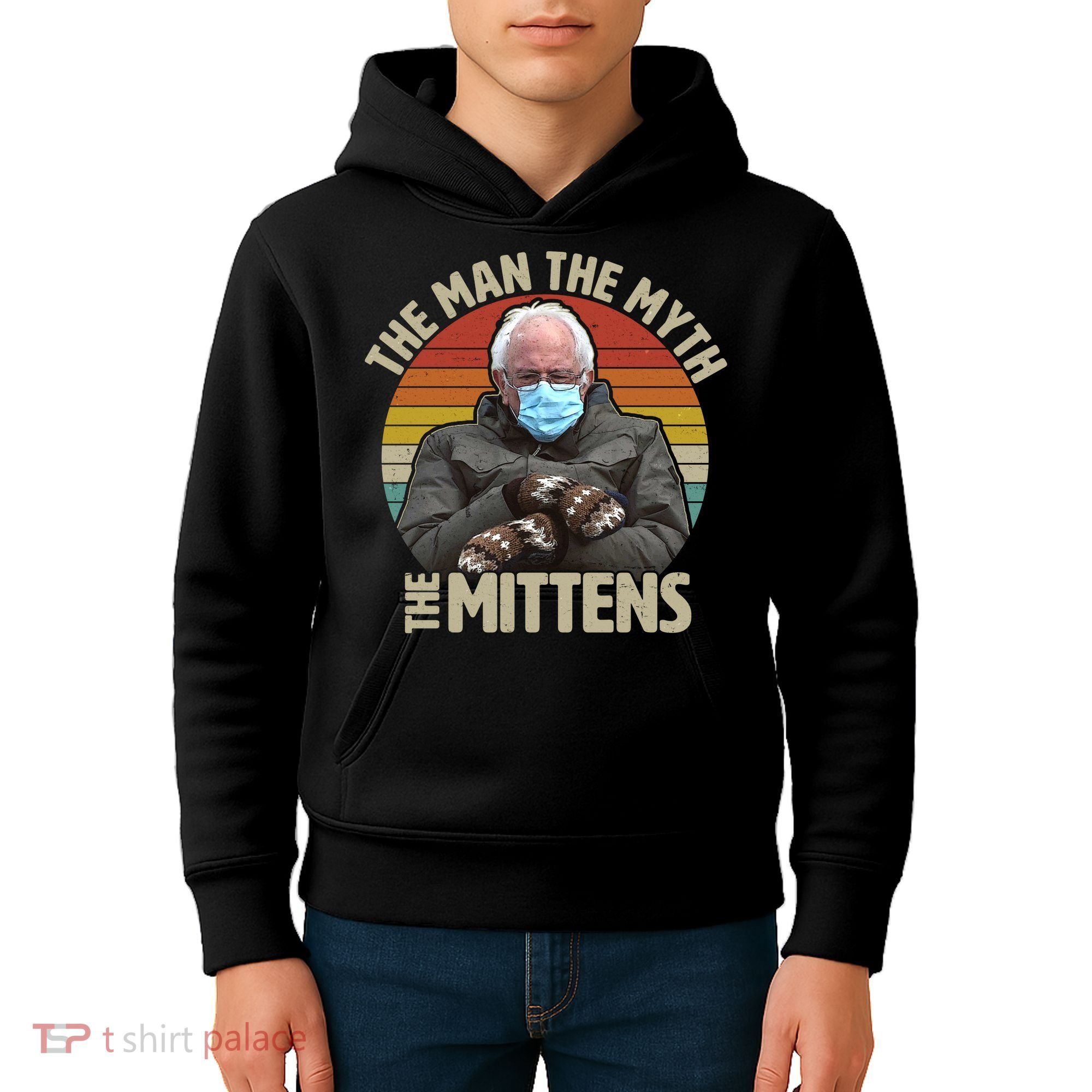 Funny Bernie Sanders Meme The Man The Myth The Mittens Kids Hoodie