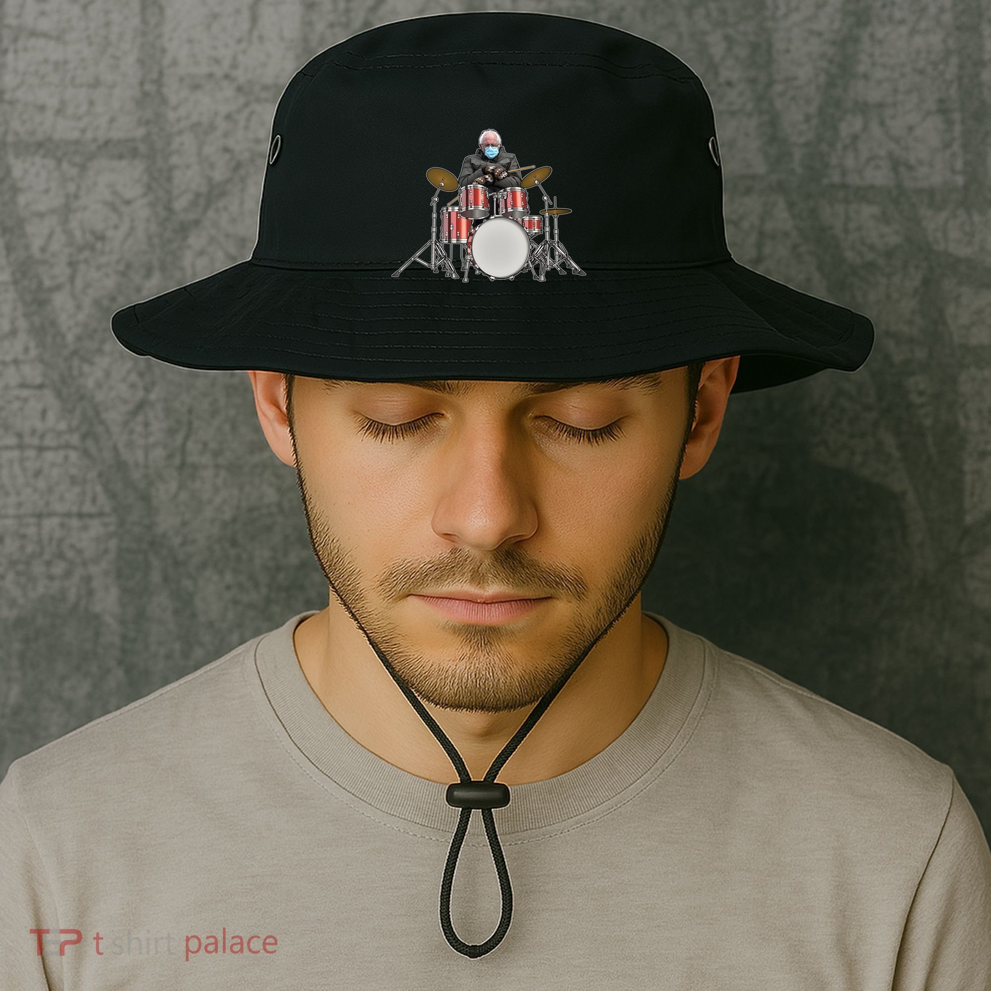 Funny Bernie Sanders Mittens Meme Drummer Bucket Hat