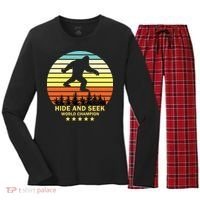 Funny Bigfoot Hide And Seek World Champion Women's Long Sleeve Flannel Pajama Set  thumb 0