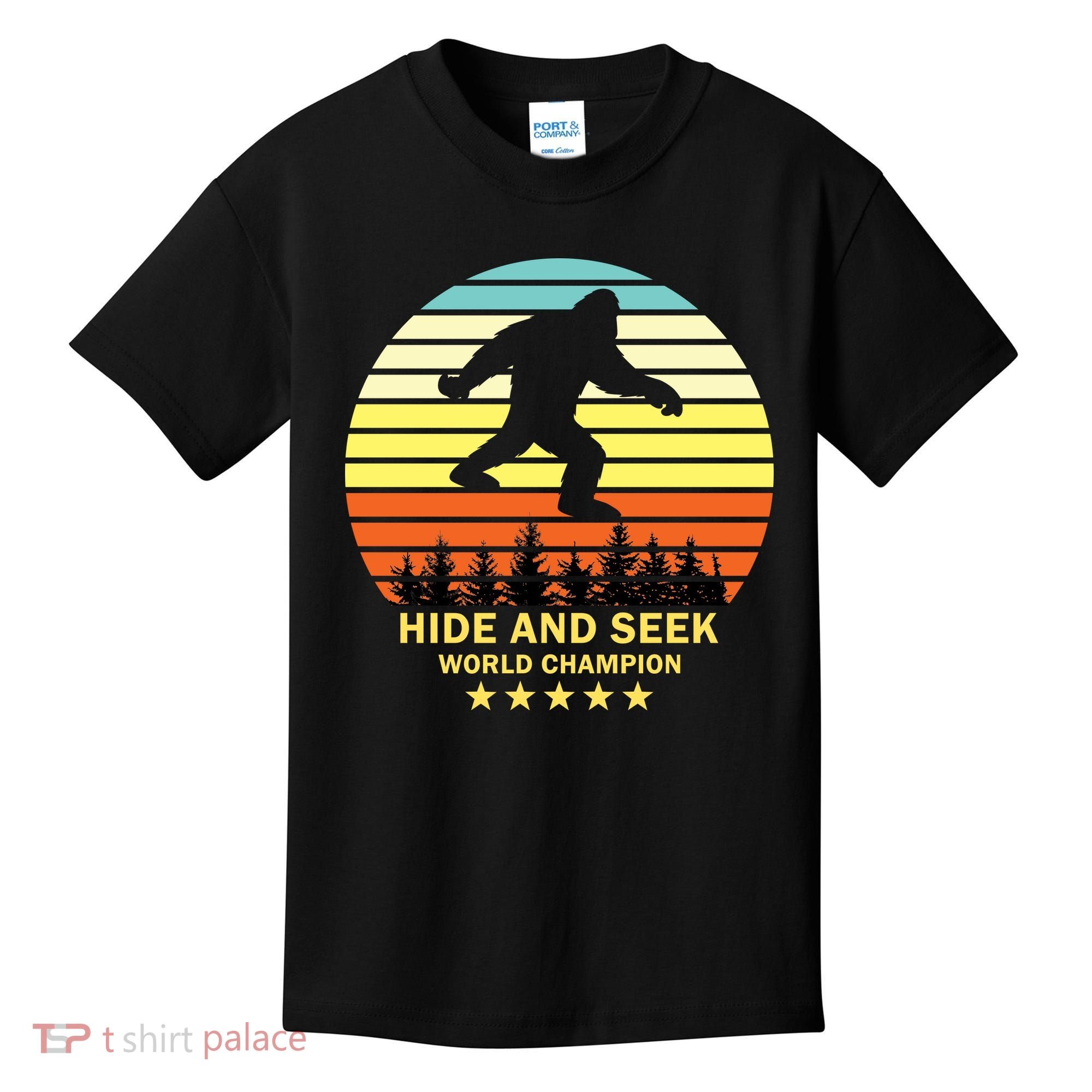 Funny Bigfoot Hide And Seek World Champion Kids T-Shirt