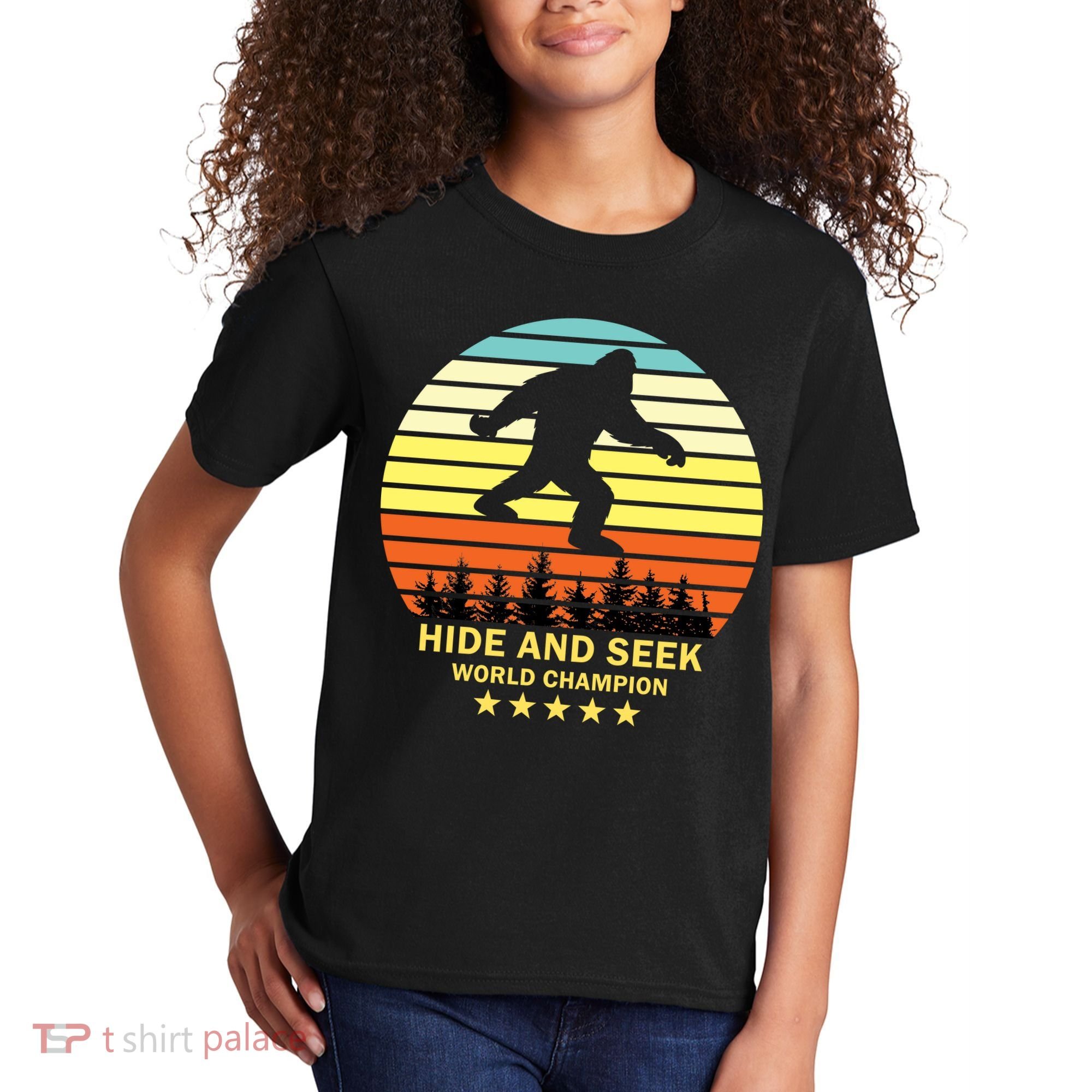 Funny Bigfoot Hide And Seek World Champion Kids T-Shirt