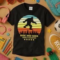 Funny Bigfoot Hide And Seek World Champion Kids T-Shirt thumb 3