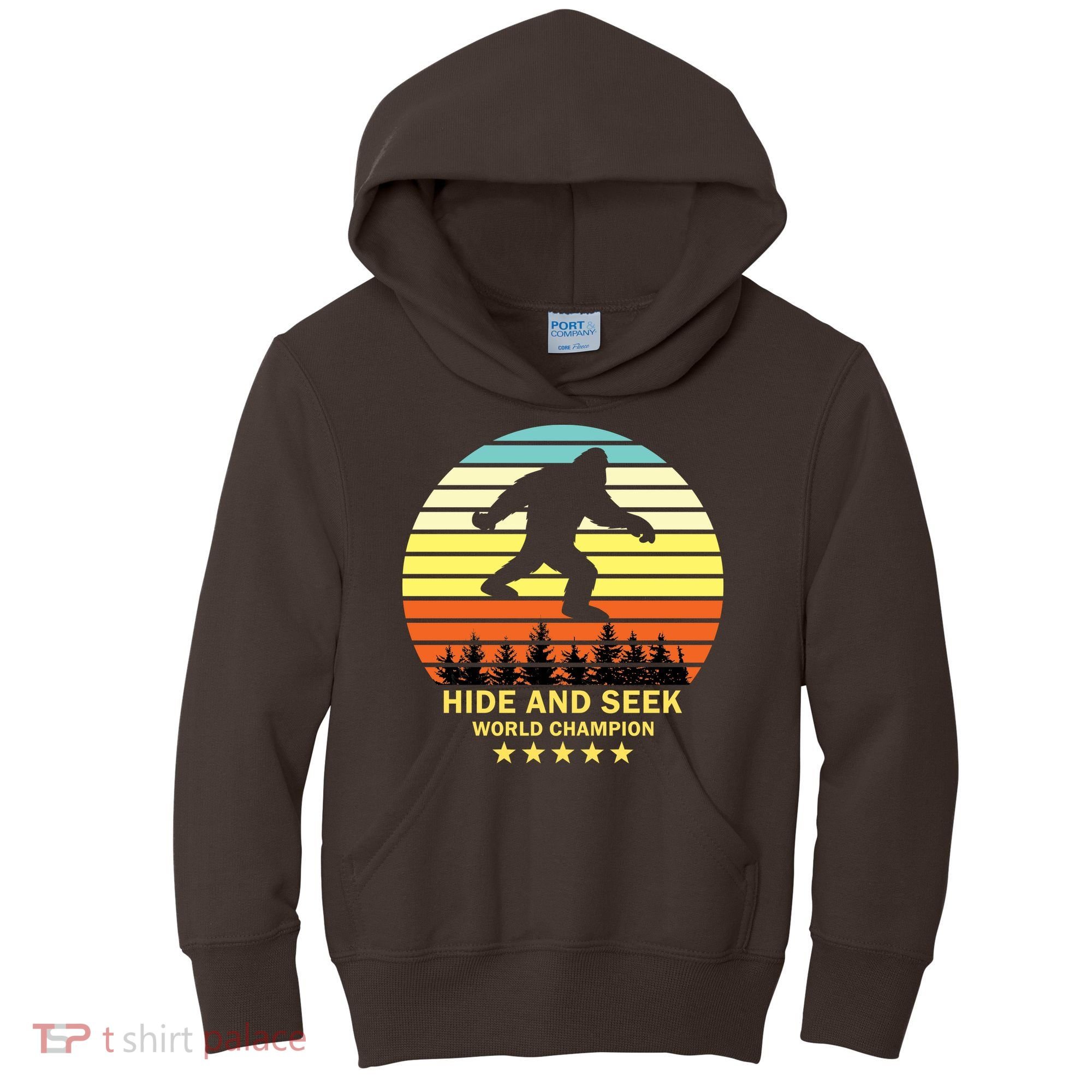 Funny Bigfoot Hide And Seek World Champion Kids Hoodie