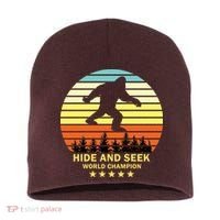 Funny Bigfoot Hide And Seek World Champion Short Acrylic Beanie thumb 0