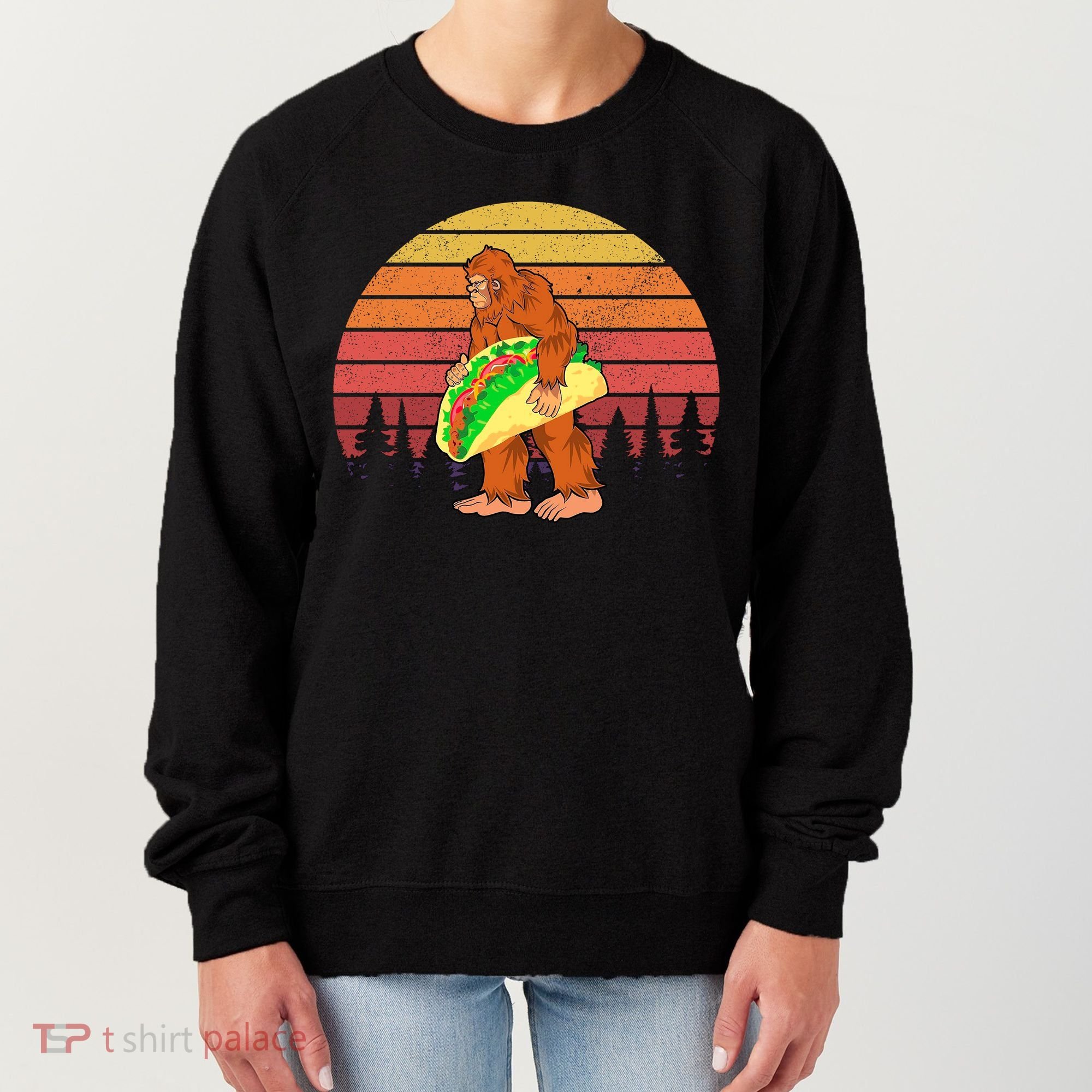 Funny Bigfoot Holding A Taco Women's Sweatshirt