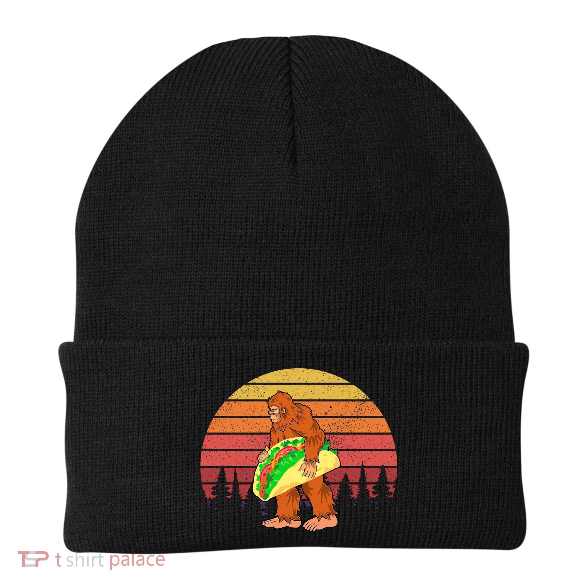 Funny Bigfoot Holding A Taco Beanie