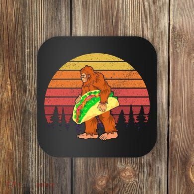 Funny Bigfoot Holding A Taco Coaster