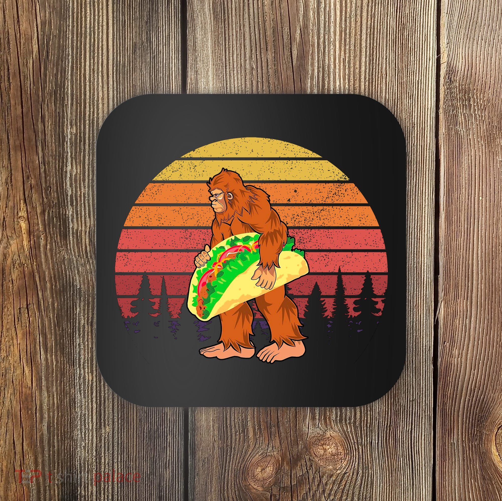 Funny Bigfoot Holding A Taco Coaster
