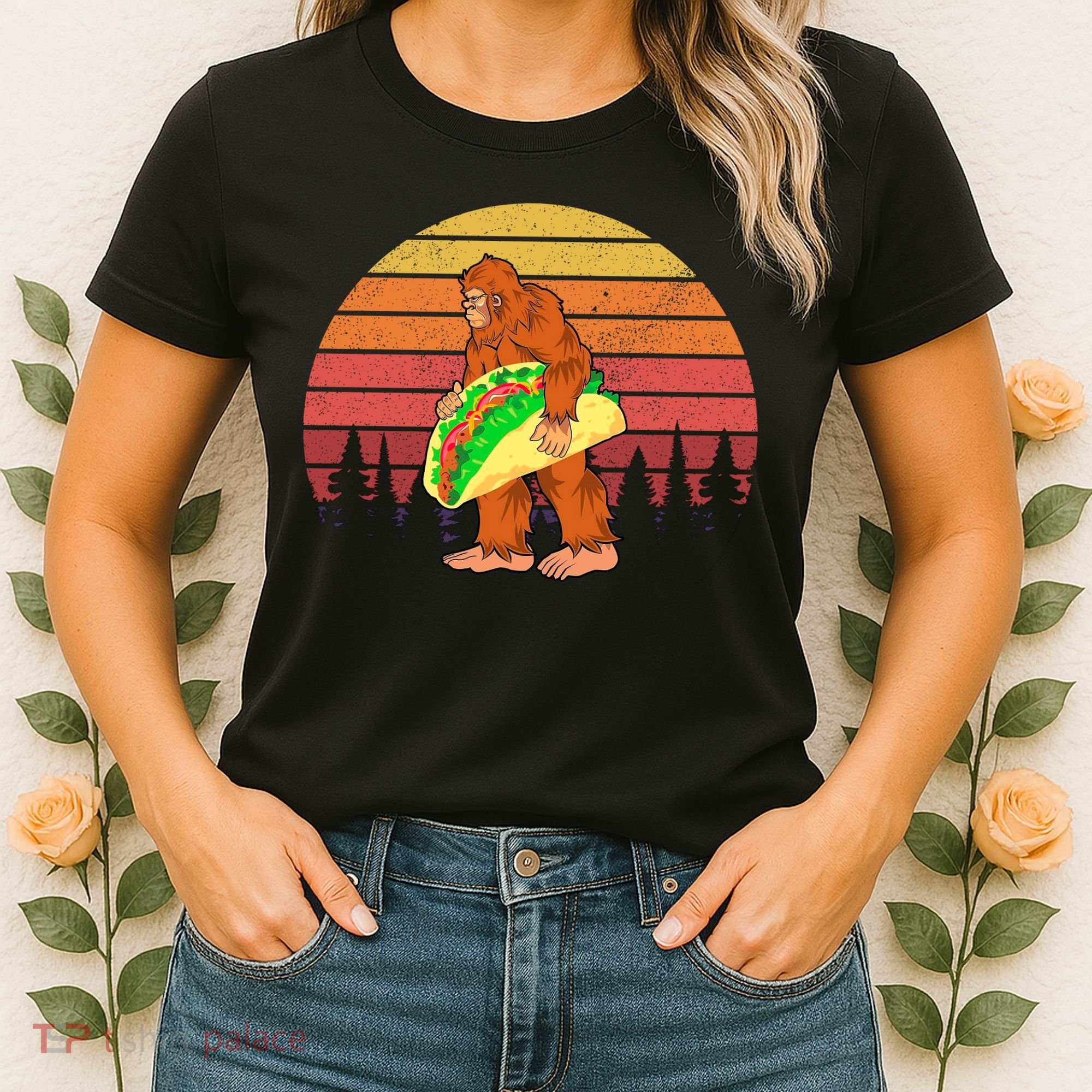 Funny Bigfoot Holding A Taco Women's T-Shirt