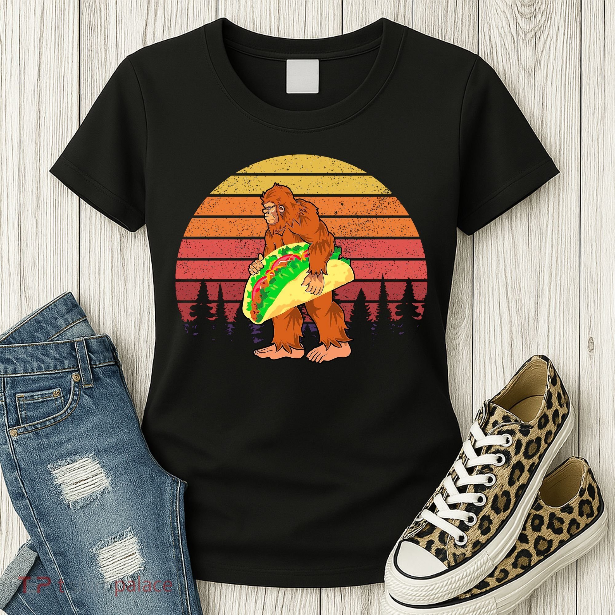 Funny Bigfoot Holding A Taco Women's T-Shirt