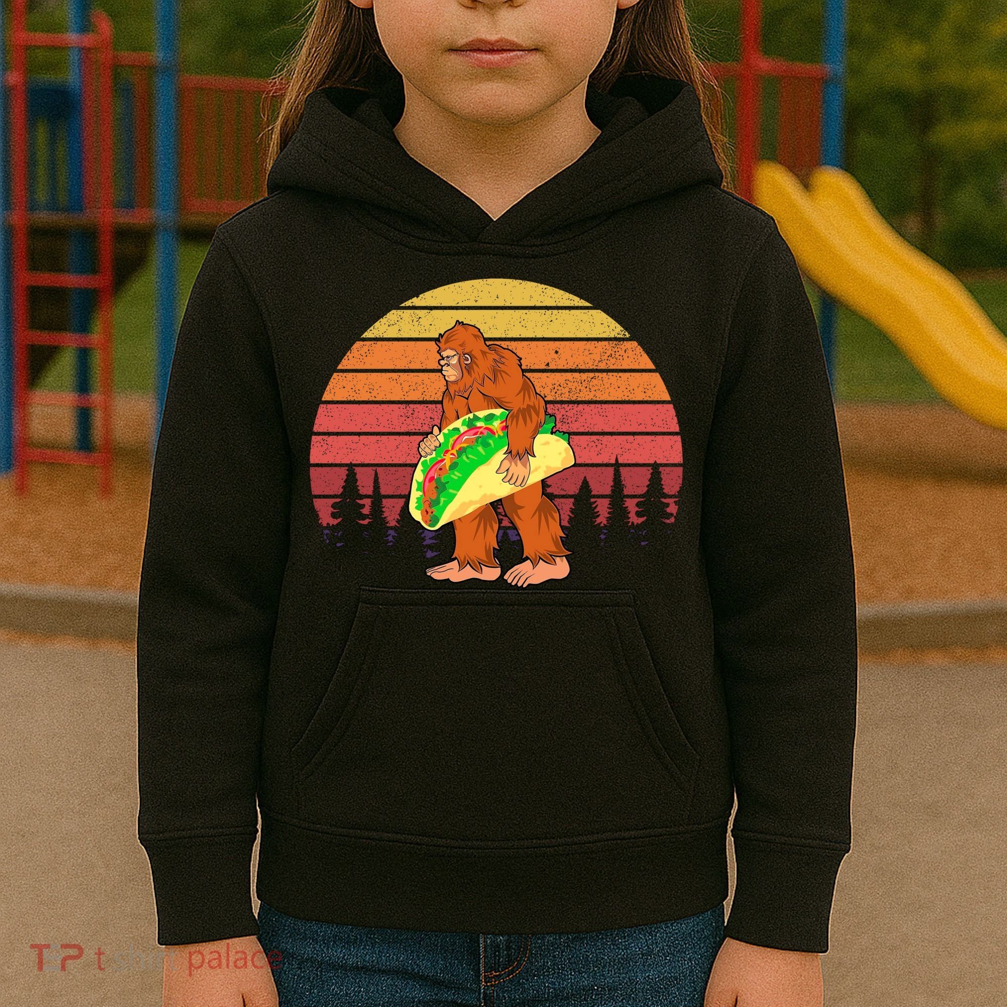 Funny Bigfoot Holding A Taco Kids Hoodie