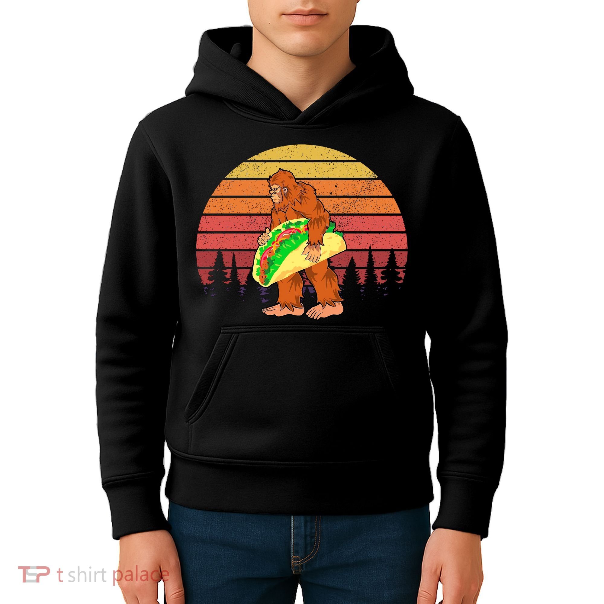 Funny Bigfoot Holding A Taco Kids Hoodie