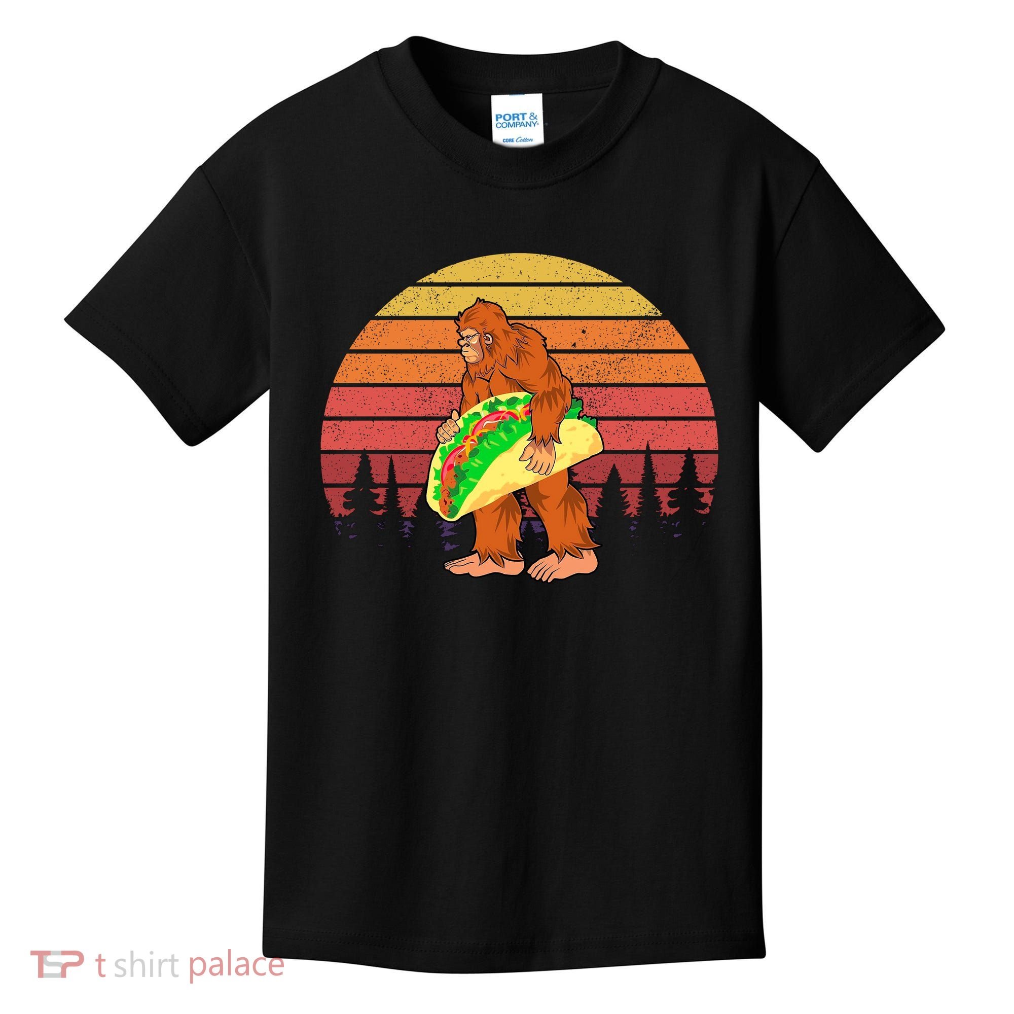 Funny Bigfoot Holding A Taco Kids T-Shirt