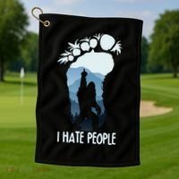 Funny Bigfoot I Hate People Golf Towel thumb 1