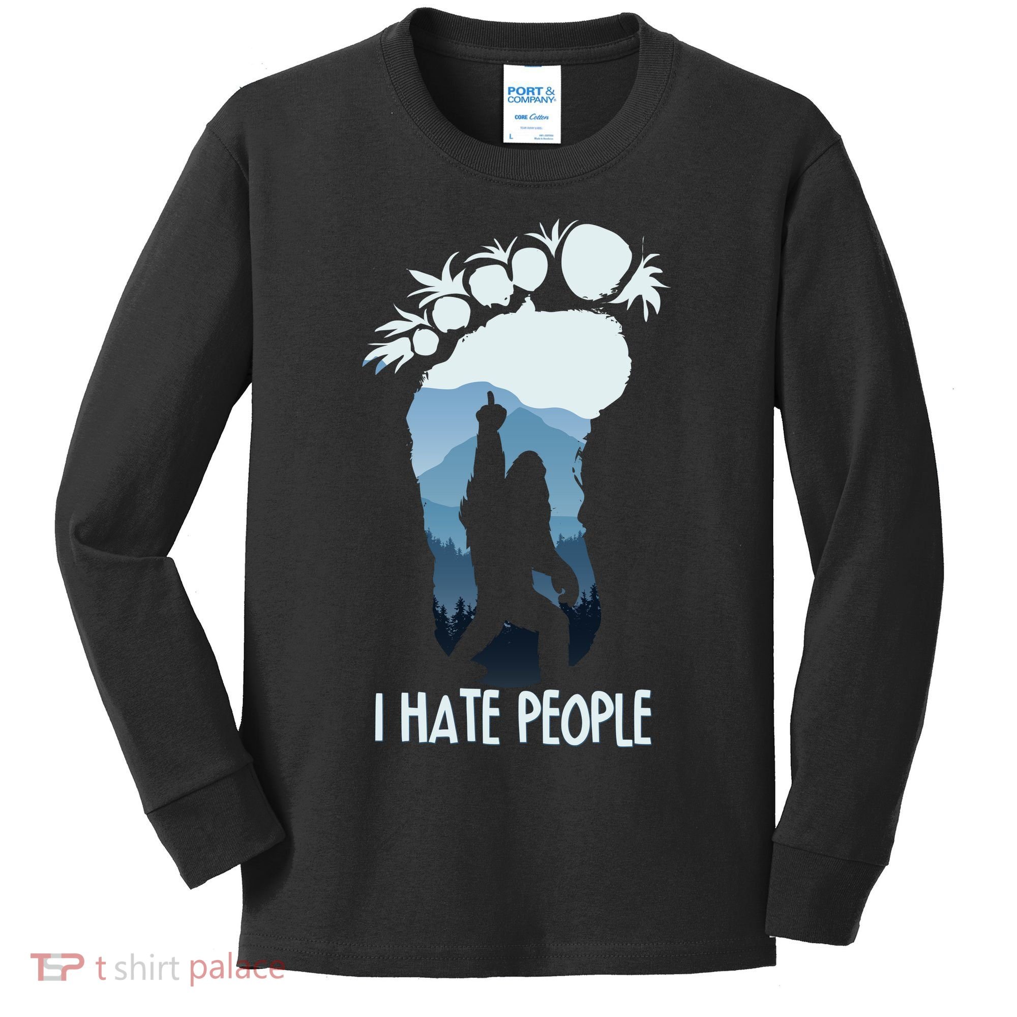 Funny Bigfoot I Hate People Kids Long Sleeve Shirt