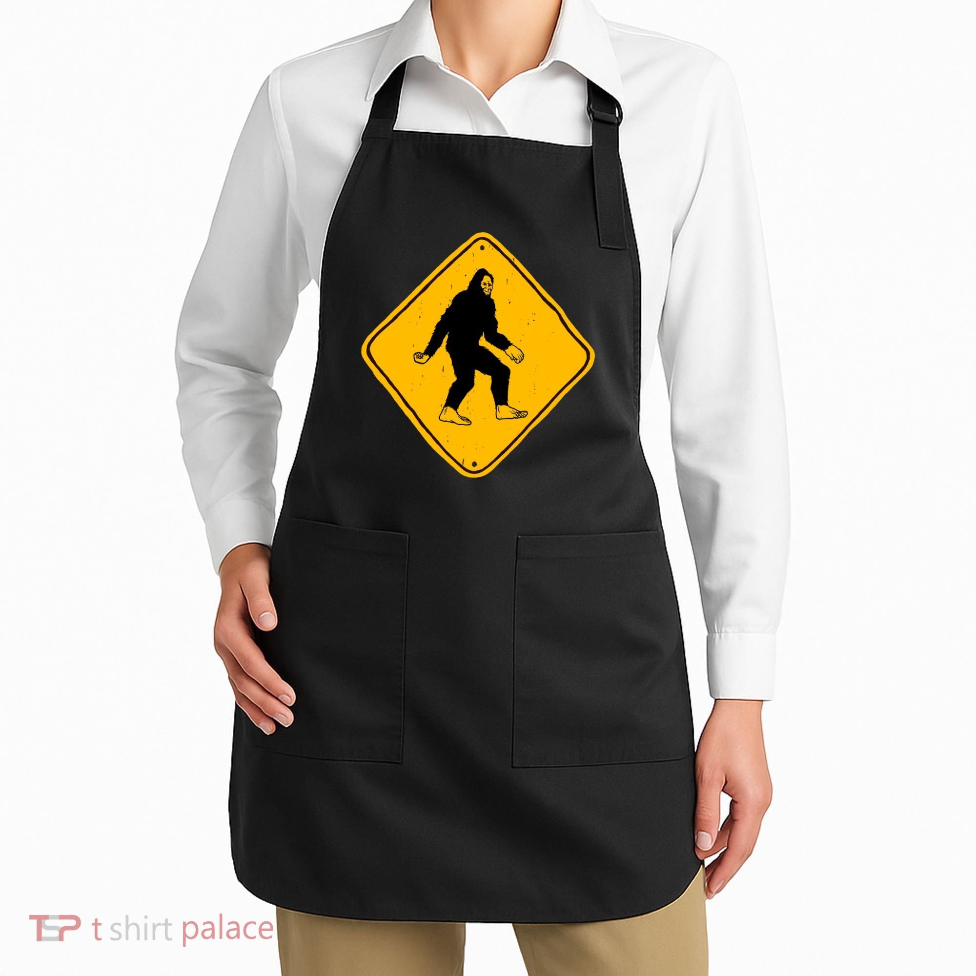 Funny Bigfoot Road Sign Apron