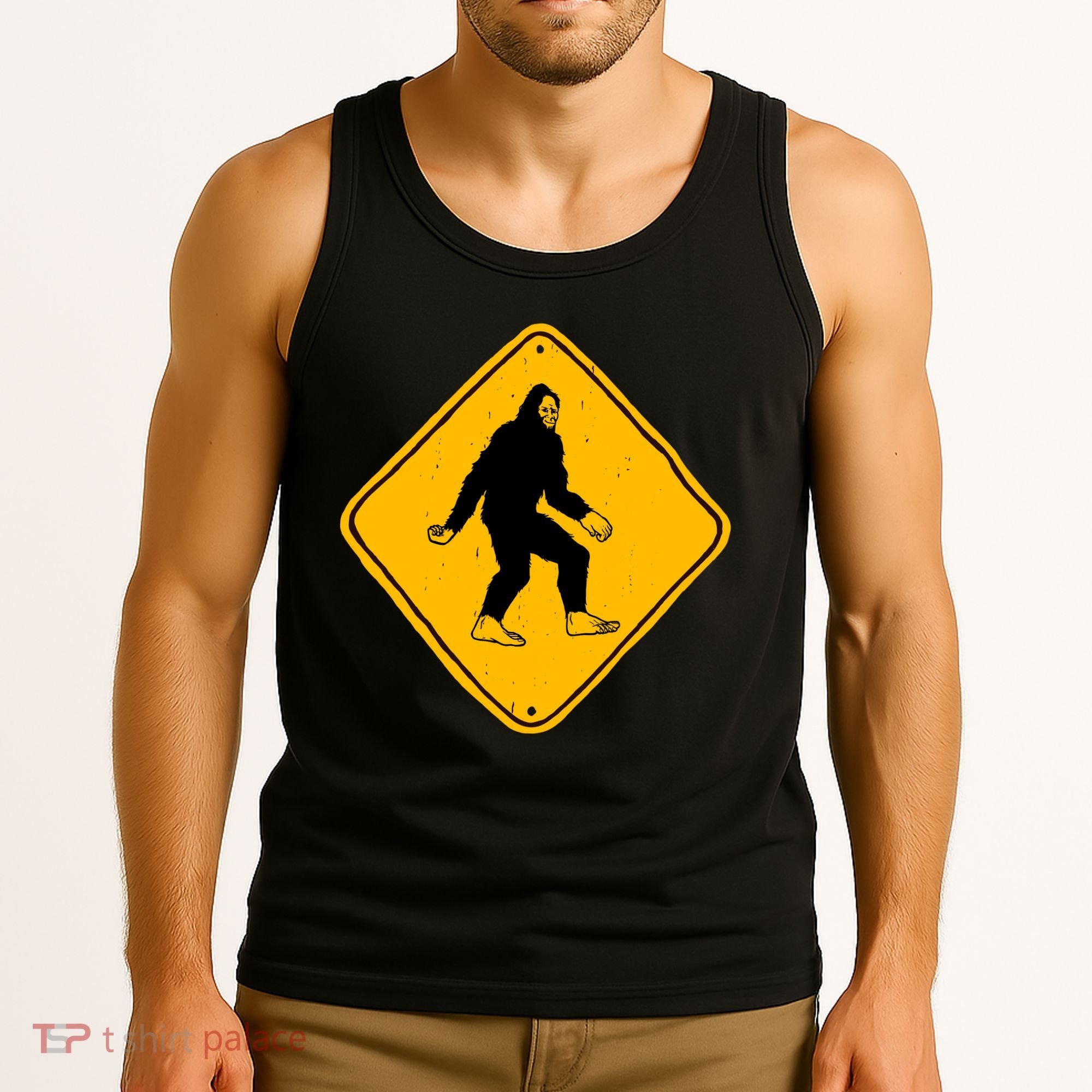 Funny Bigfoot Road Sign Tank Top