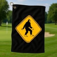 Funny Bigfoot Road Sign Golf Towel thumb 1
