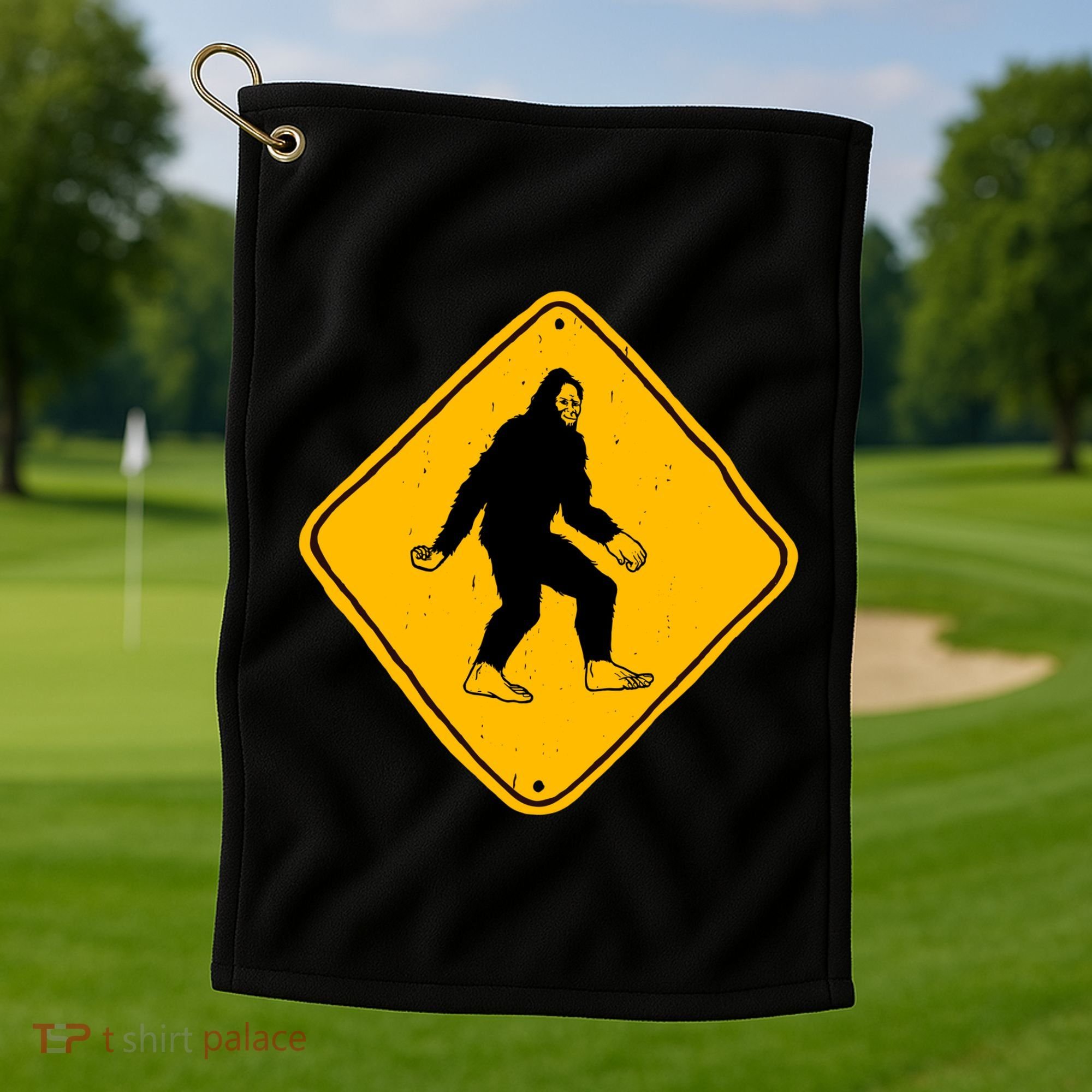 Funny Bigfoot Road Sign Golf Towel