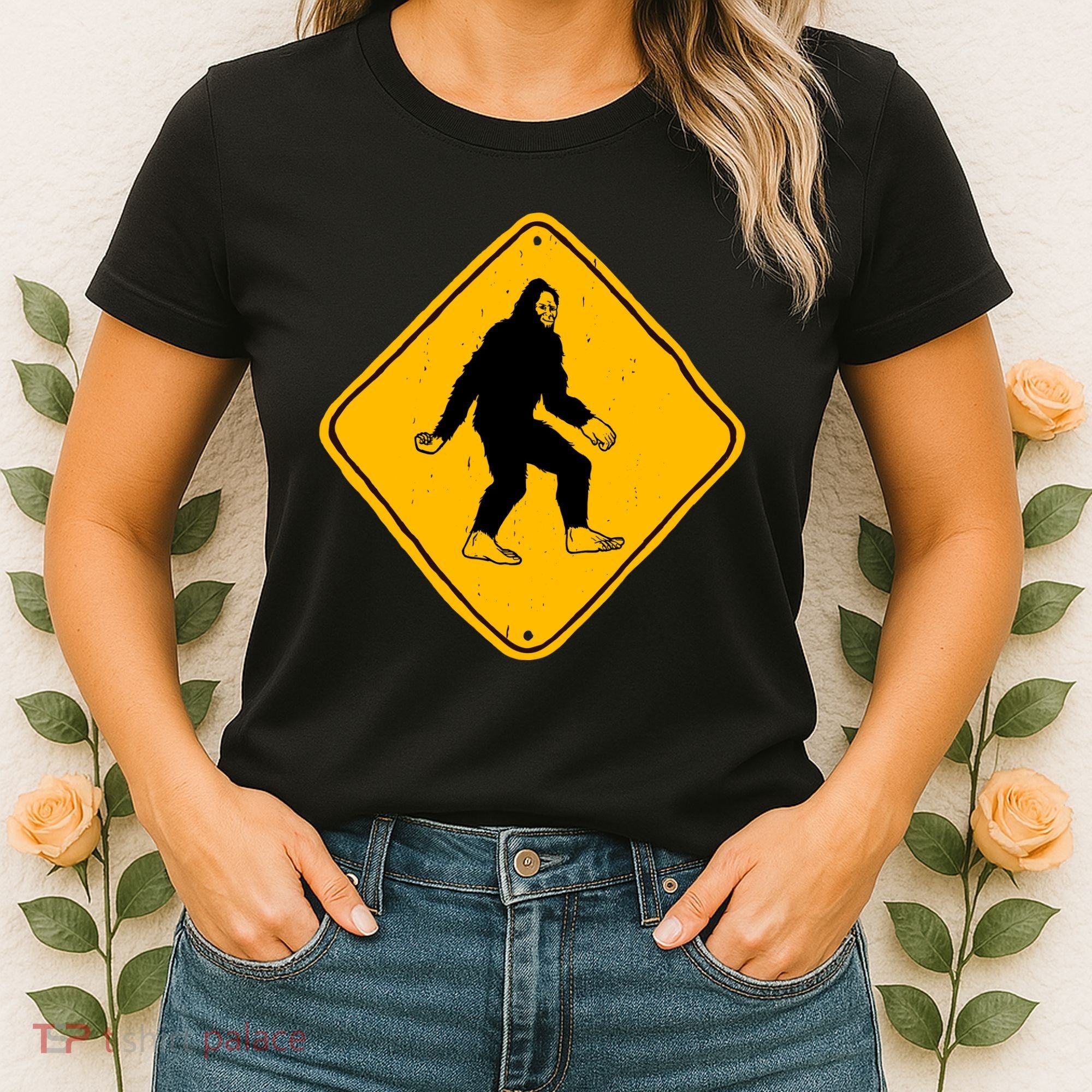 Funny Bigfoot Road Sign Women's T-Shirt