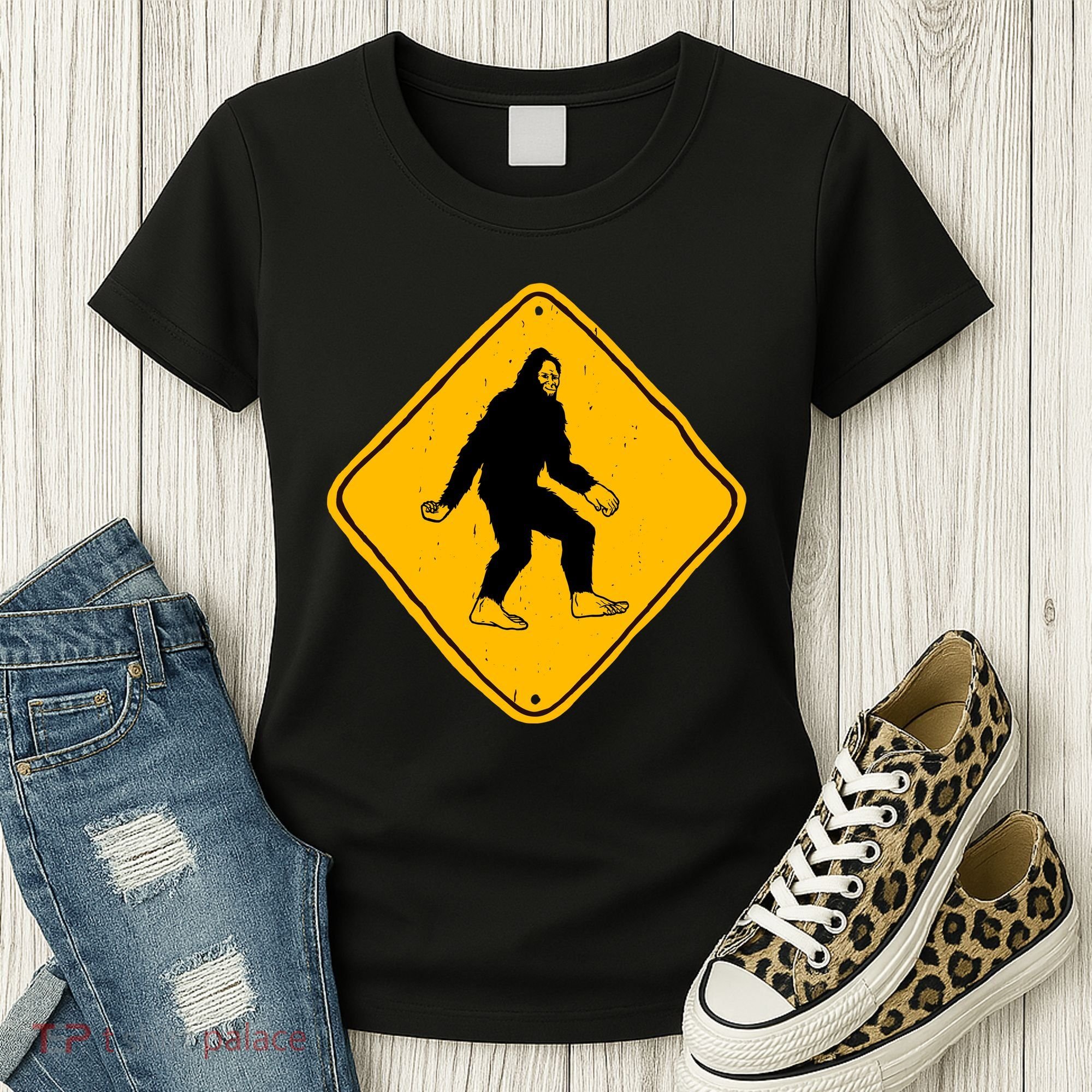 Funny Bigfoot Road Sign Women's T-Shirt