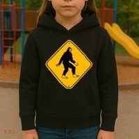 Funny Bigfoot Road Sign Kids Hoodie thumb 3