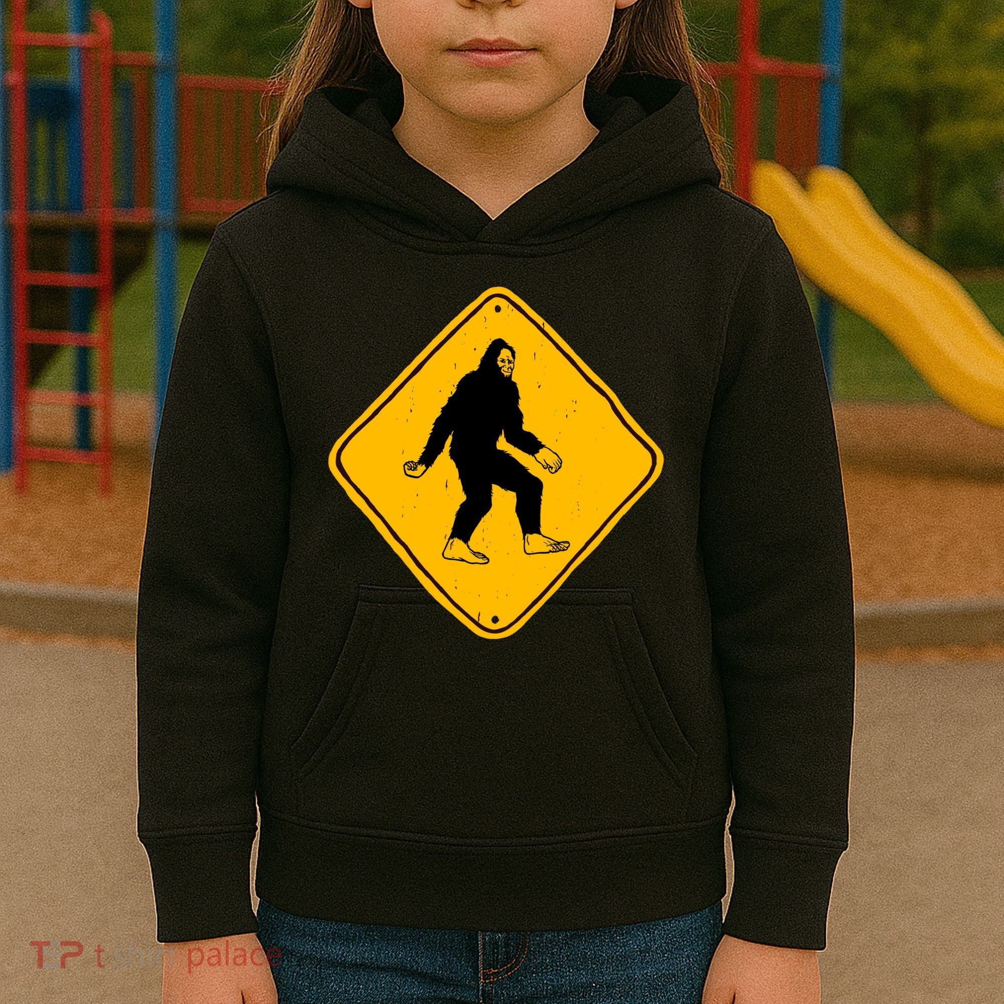 Funny Bigfoot Road Sign Kids Hoodie