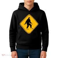 Funny Bigfoot Road Sign Kids Hoodie thumb 4